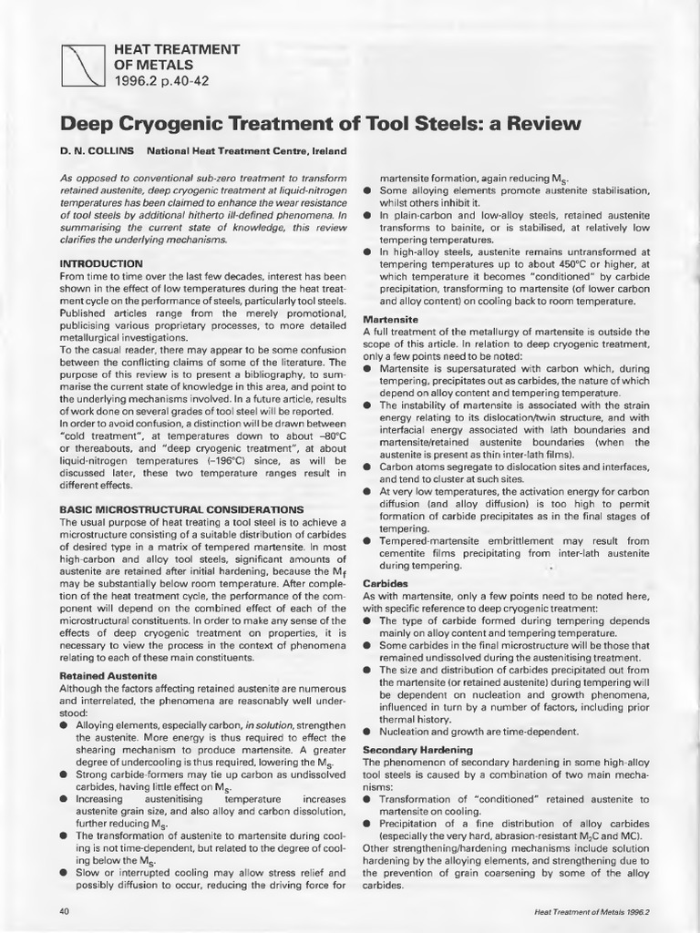 Deep Cryogenic Treatment of Tool Steels | PDF | Heat Treating | Steel