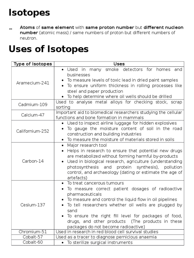 Isotopes and Its Uses PDF Isotope Radiation Therapy