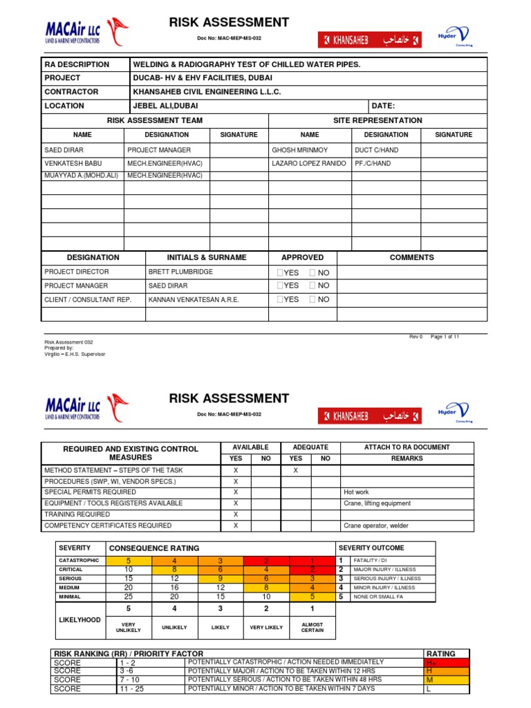 Risk Assessment Welding & Radiography of Chilled Water Pipe