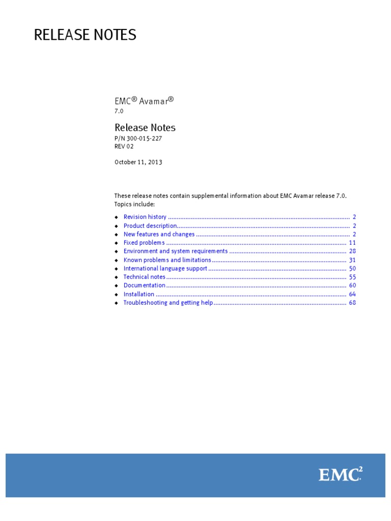 Avamar 7.0 Release Notes | PDF | Ibm Notes | Oracle Database