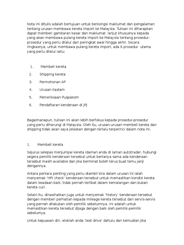 Import Cars To Malaysia Pdf