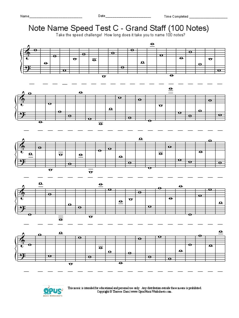 Grand Staff Note Name Speed Test C 100 Notes Mus