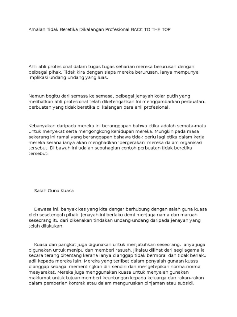 Amalan Tidak Beretika Dikalangan Profesional Back To The Top Pdf