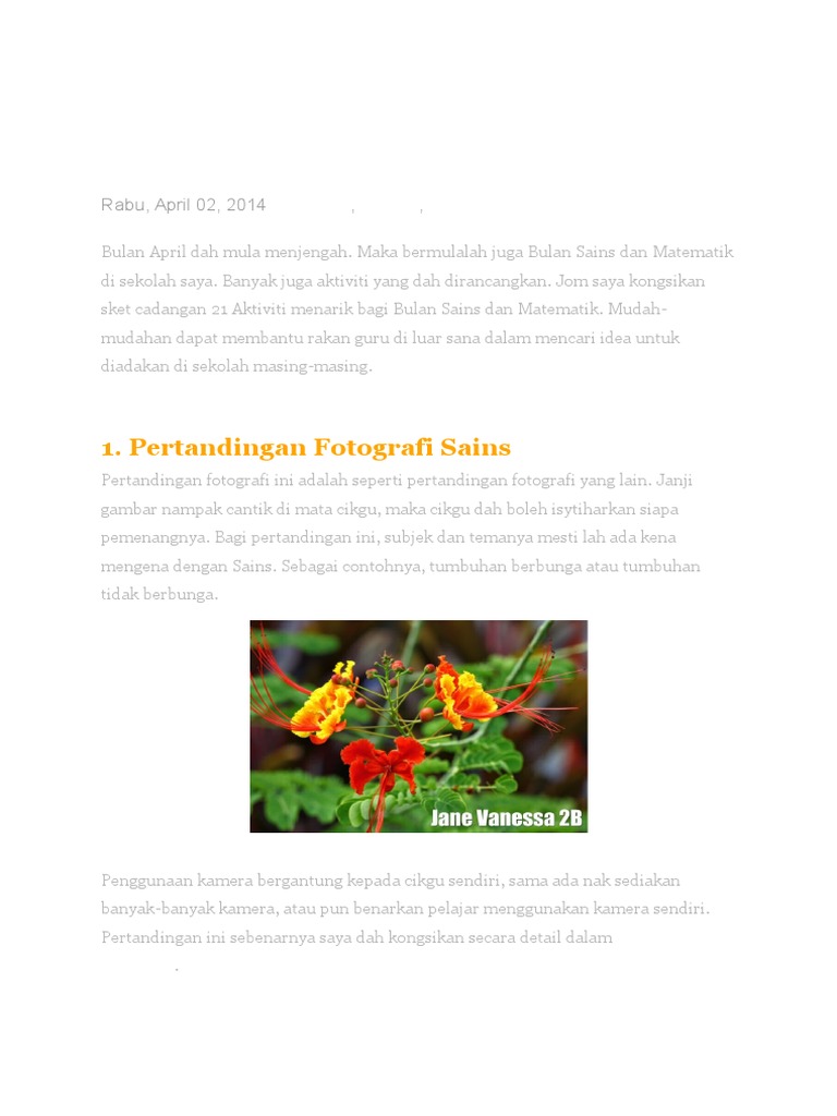 21 Aktiviti Menarik Bulan Sains Dan Matematik Pdf