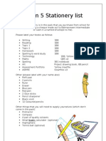 Room 5 Stationery List