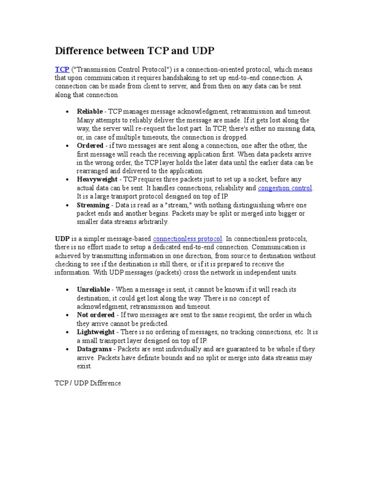 TCP vs UDP: Key Differences Explained | PDF | Transmission Control ...