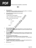 CS2251 Design and Analysis of Algorithms - Question Bank: Unit - I