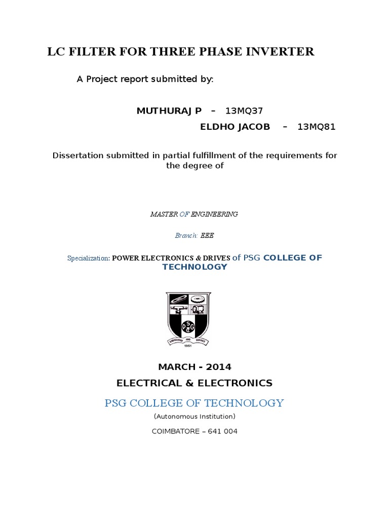 LC Filter For Three Phase Inverter Report PDF Inductor Power Inverter