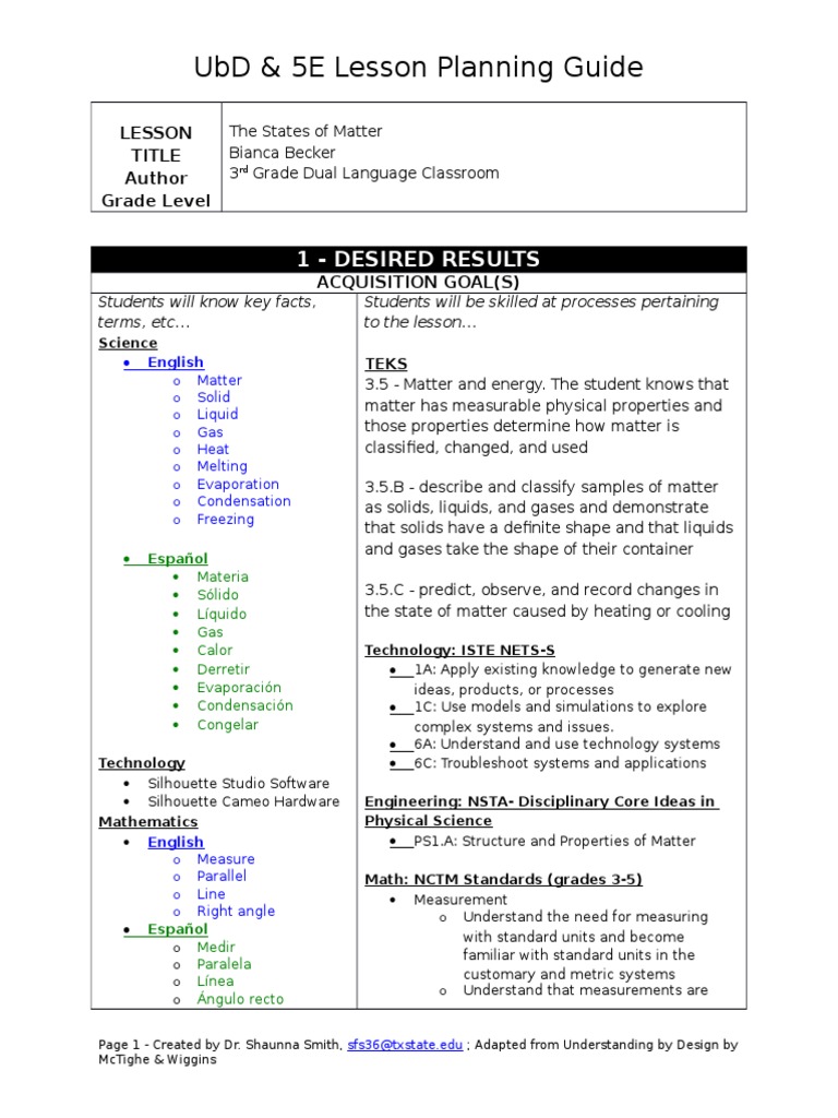 States of Matter Lesson Plan Guide | PDF | Teaching Mathematics | Matter