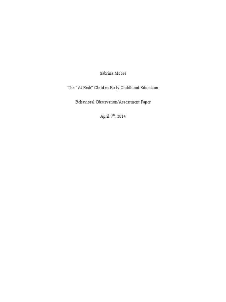 Behavioral Observation/Assessment Paper | PDF | Aggression ...