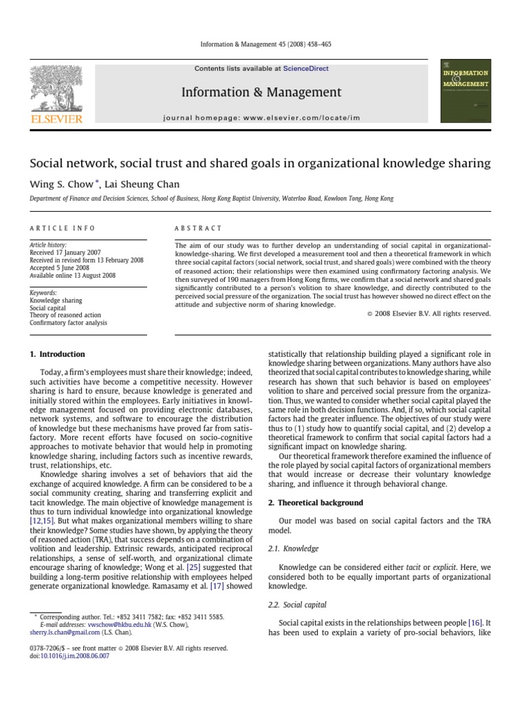 Social Capital's Impact on Knowledge Sharing | PDF | Structural ...