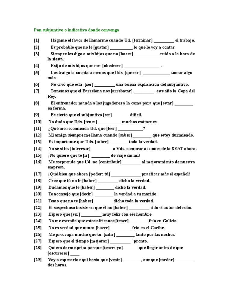 subjuntivo ejercicios | Amor | Ocio