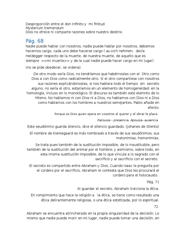 Temor y Temblor, Derrida PDF Søren Kierkegaard Dios