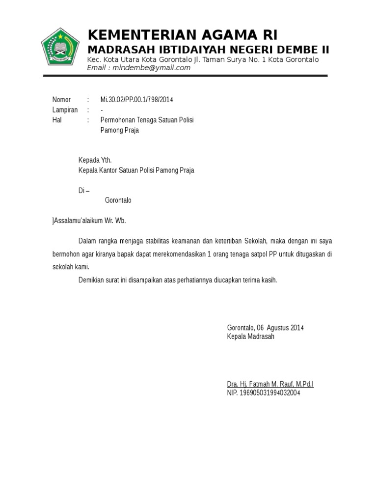 Contoh Surat Permohonan Satpol Pp Mi Contoh Surat Pernyataan Lupa Absen Kerja.