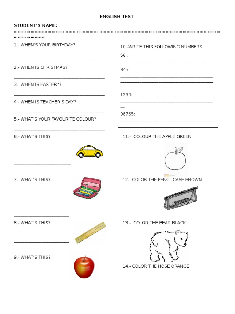 English Test Student'S Name | PDF
