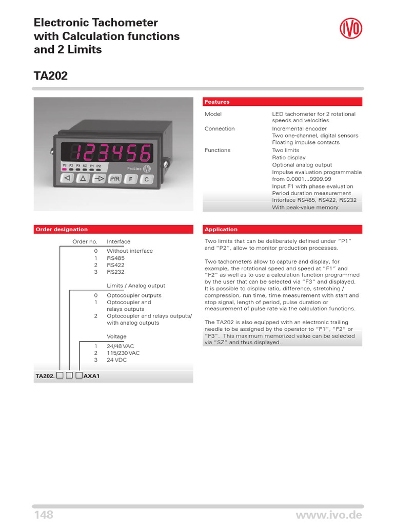 Electronic Tachometer With Calculation Functions and 2 Limits PDF