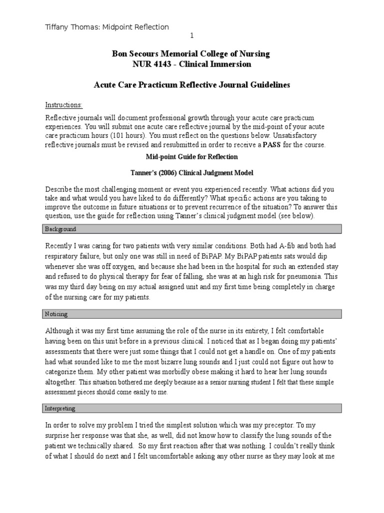 Sample nursing reflection paper picture
