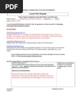 Please Attach Completed Lesson Plan Rubric and Self Assess