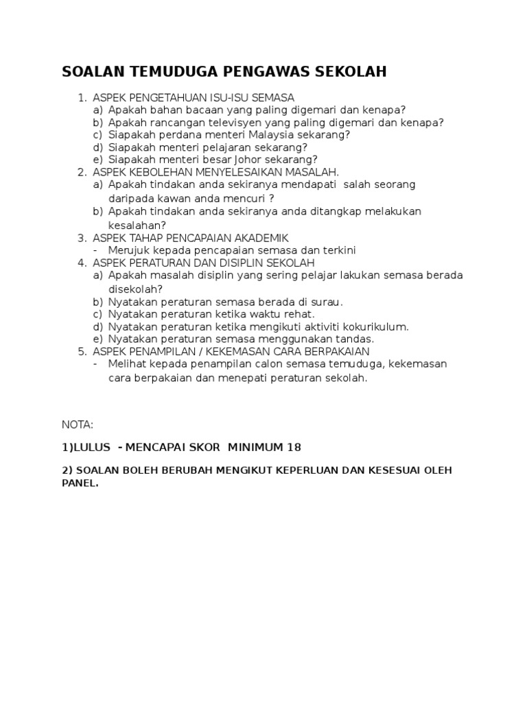 Soalan Temuduga Pengawas Sekolah Pdf