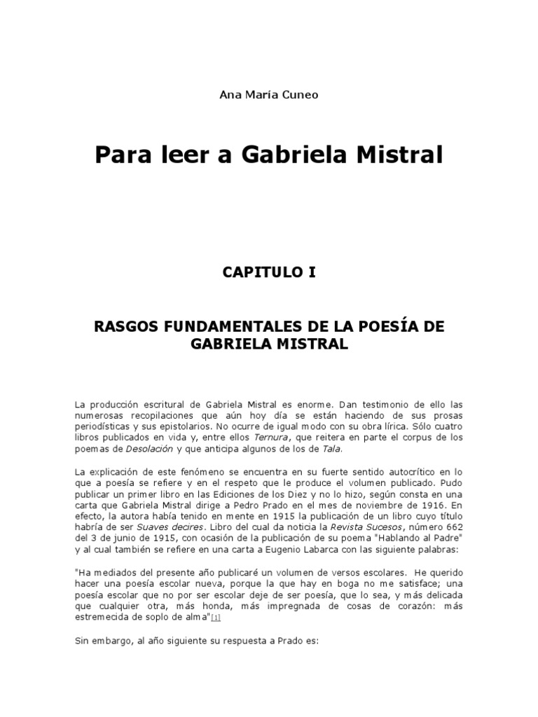 Ana Maria Cuneo Para Leer A Gabriela Mistral Pdf Poesia Cristo Titulo