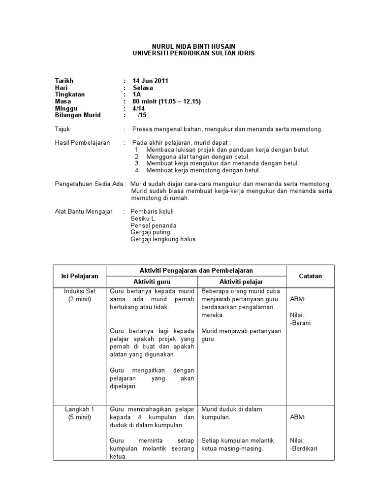 Rph Kemahiran Hidup Tingkatan 1 Proses Mengukur Dan Menanda Pdf