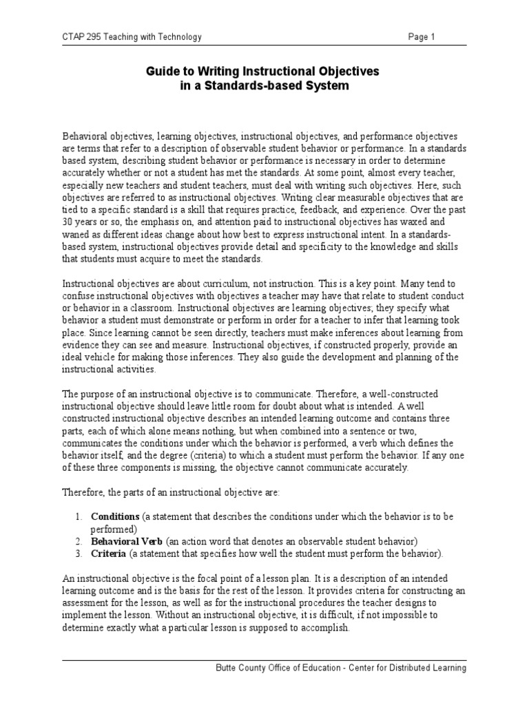 Instructional Objectives | Lesson Plan | Teachers