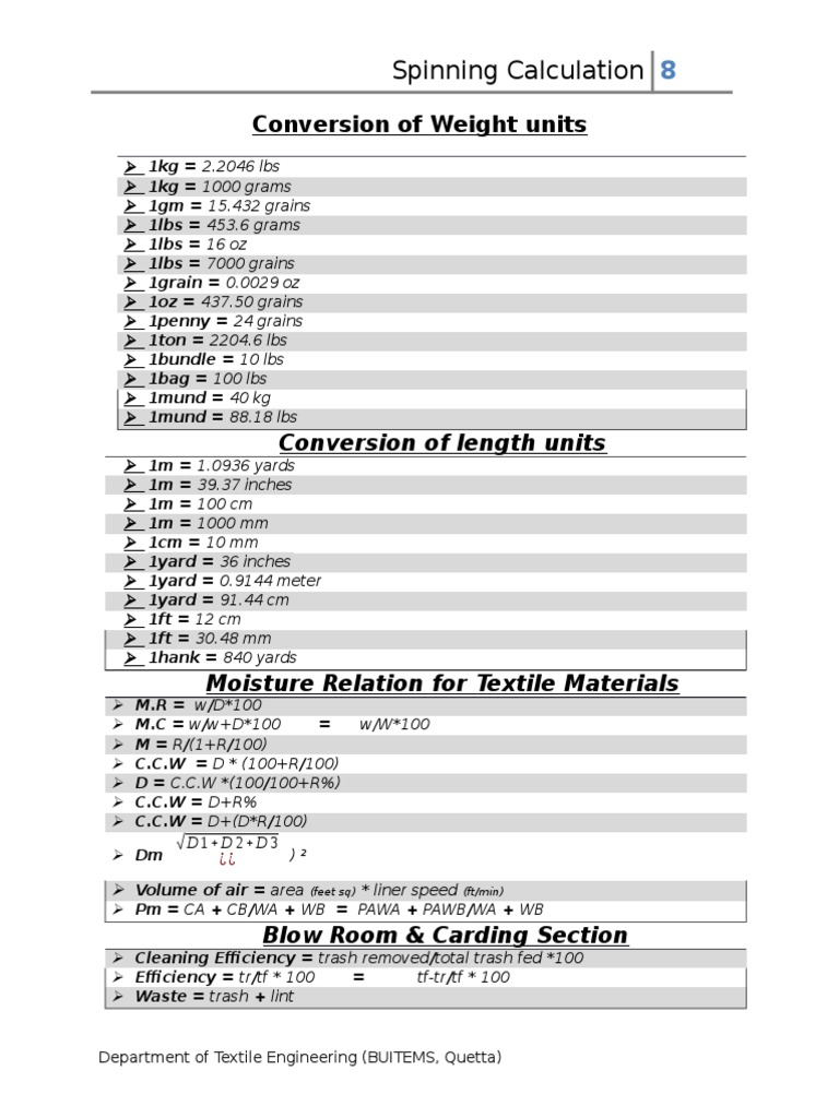 Spinning Production & Other Calculation Physical Quantities Nature