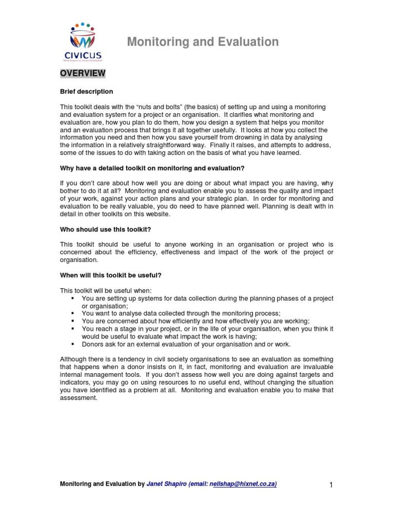 Monitoring and Evaluation PDF