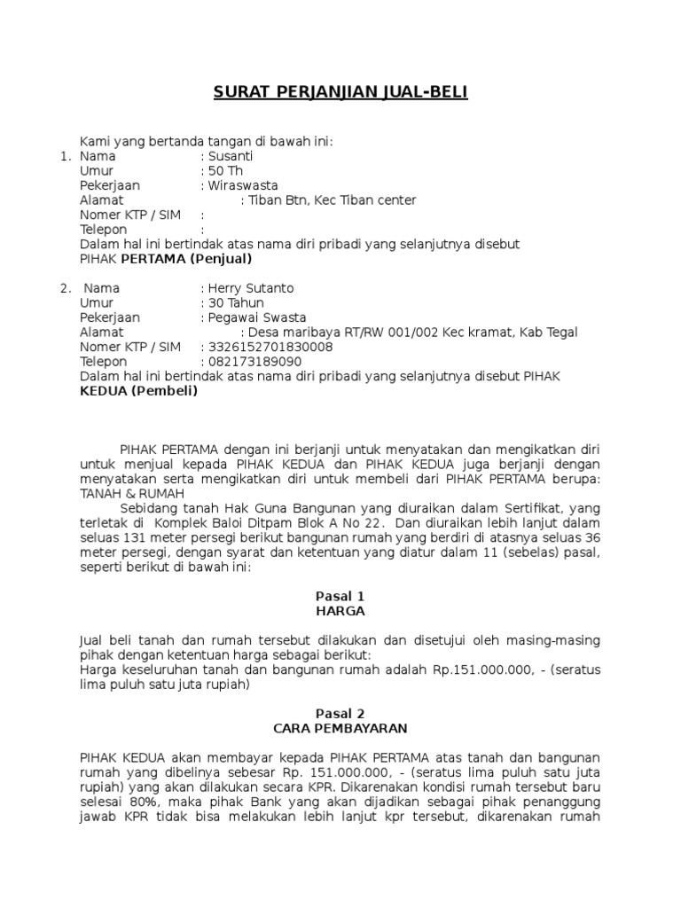 Surat Perjanjian Jual Beli Kredit PDF