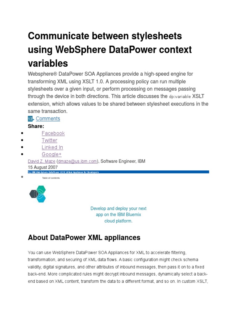 Communicate Between Stylesheets Using WebSphere DataPower Context Variables  | PDF | Xslt | Xml