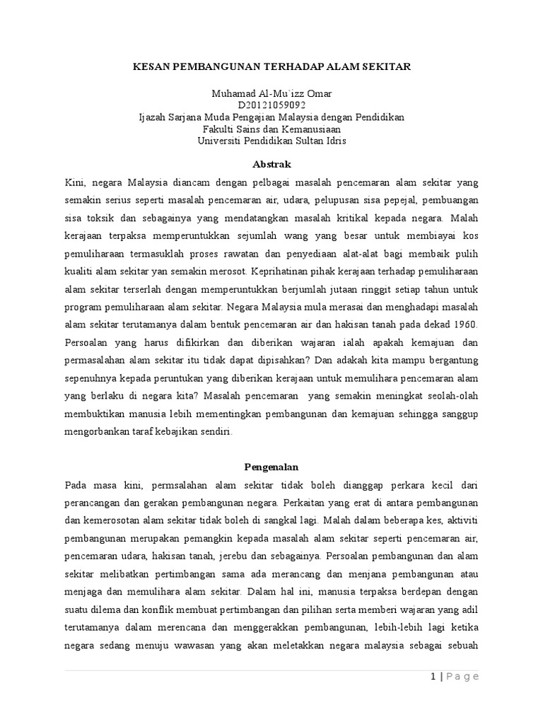 Kesan Pembangunan Terhadap Alam Sekitar  PDF