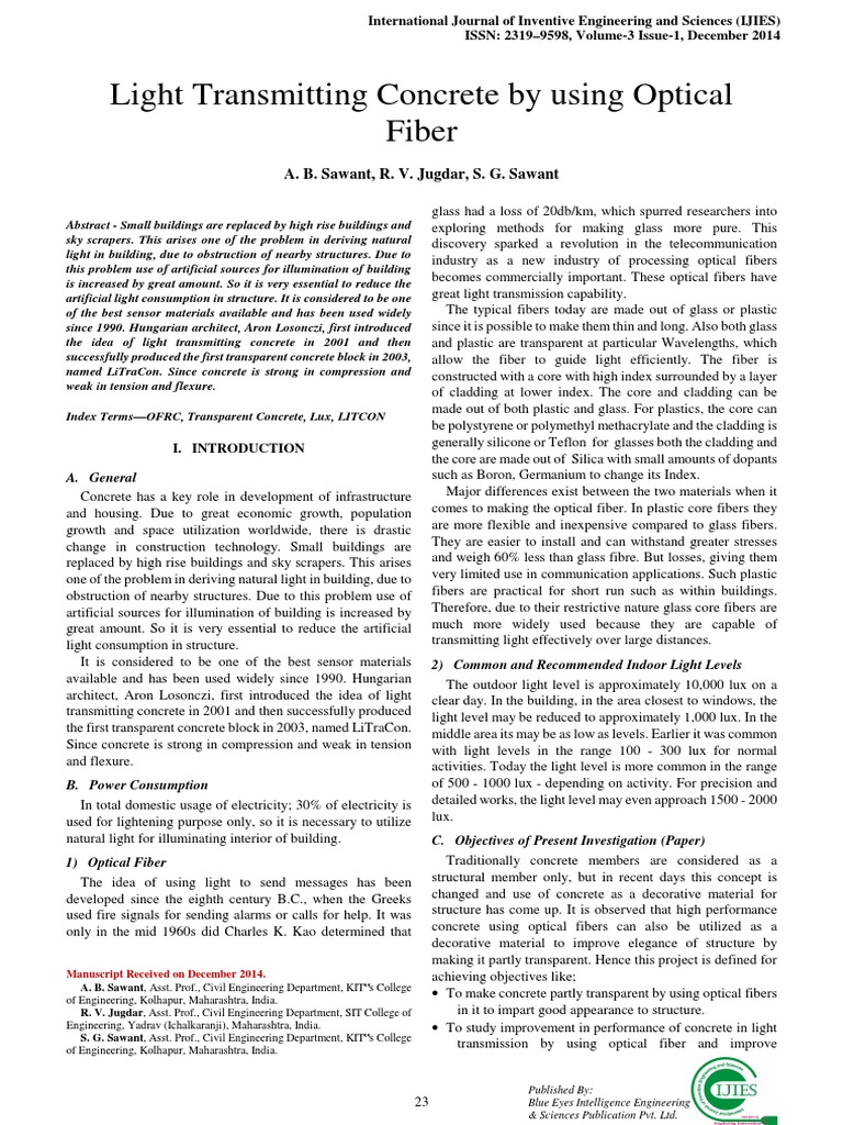 Light Transmitting Concrete Using Optical Fibers | PDF | Optical Fiber ...