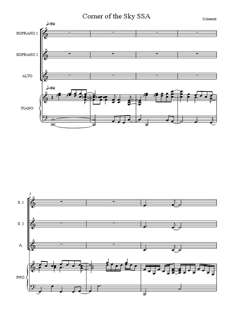 Corner of the Sky SSA Arr- No Lyrics Just Notes | Vocal Music | Leisure