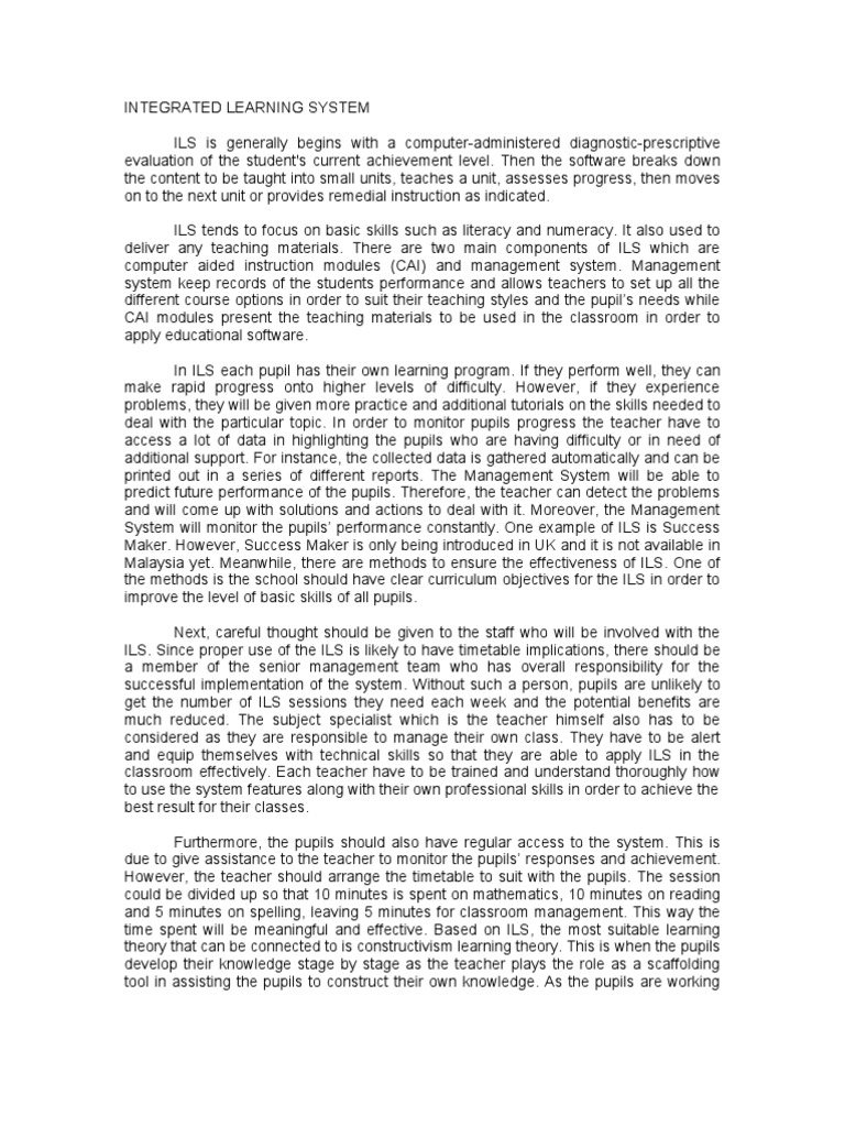 Integrated Learning System | PDF | Classroom | Teachers