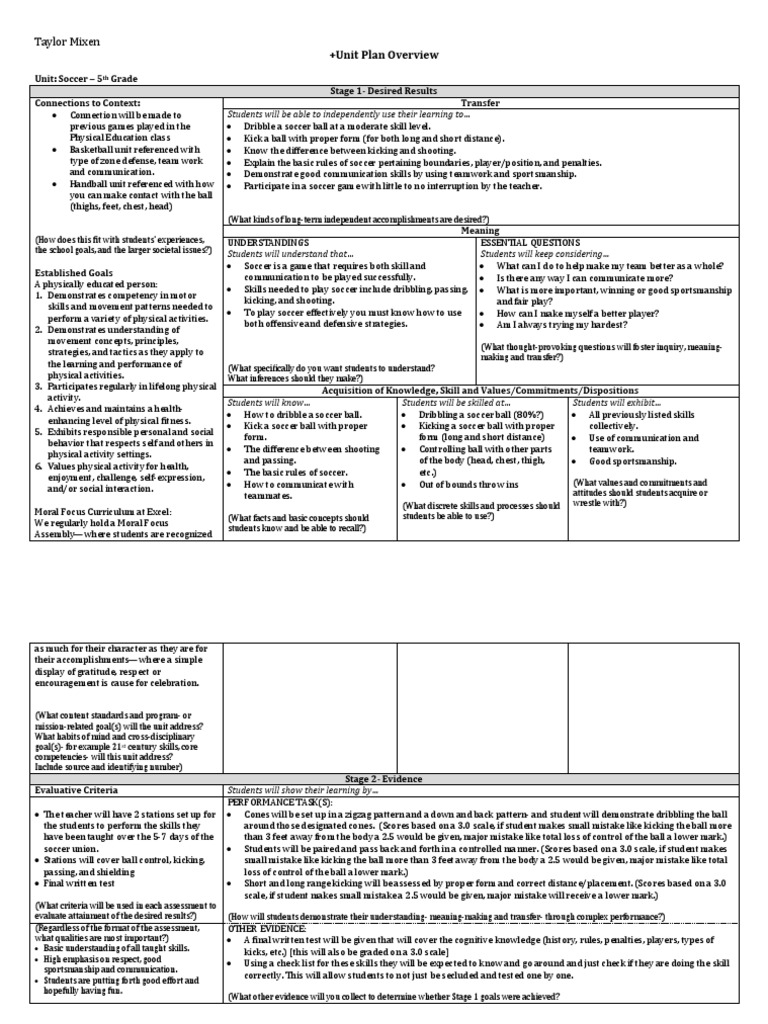 Unit Plan Overview Final | PDF | Educational Assessment | Association ...