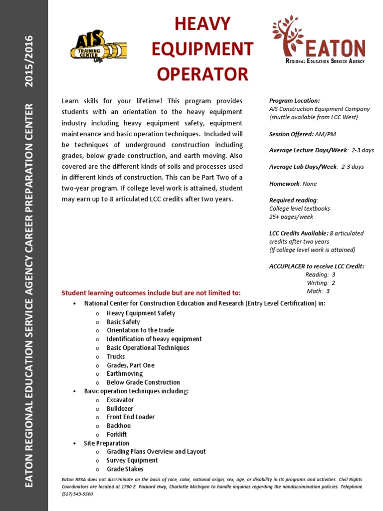 Heavy Equipment Operator Program Overview | PDF | Secondary School ...