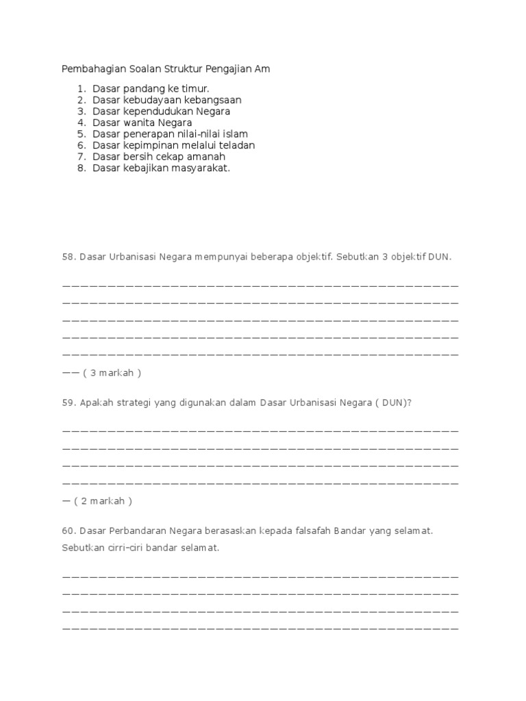 Pembahagian Soalan Struktur Dasar Pengajian Am Pdf