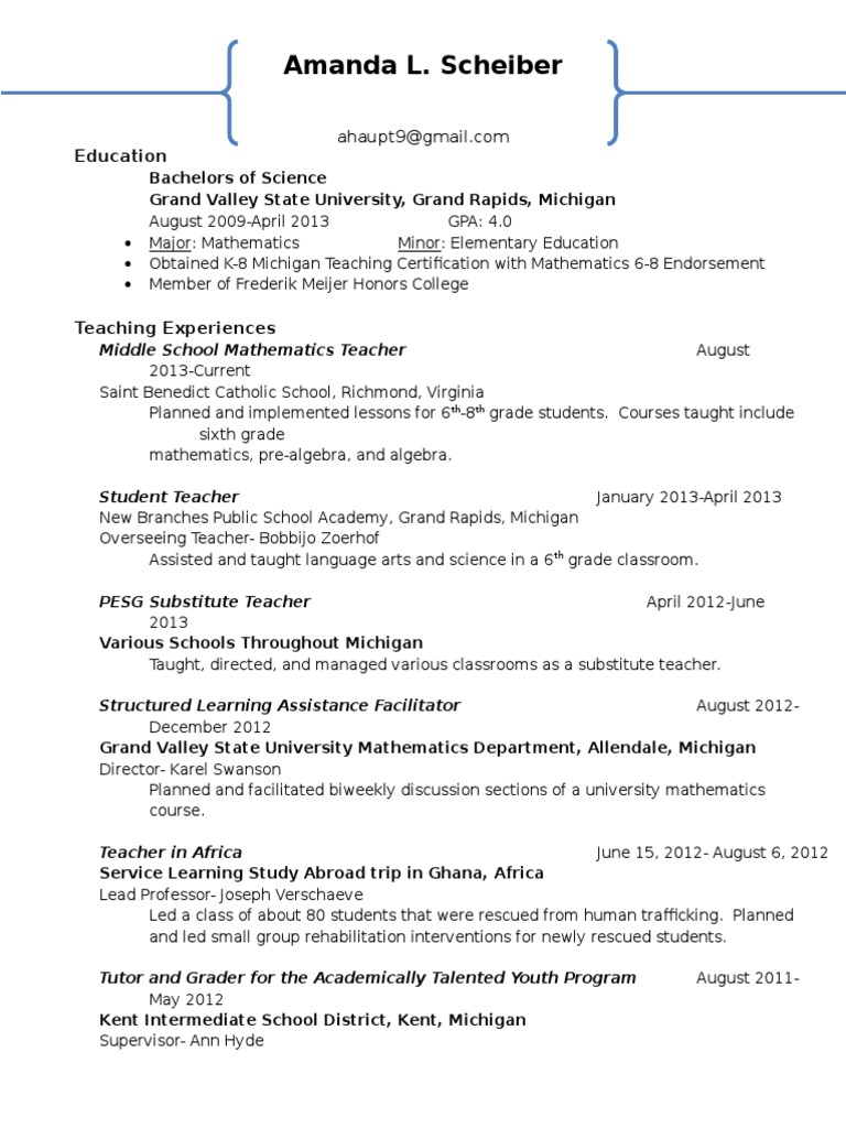 Amanda Haupt Online Resume Middle Schools Teachers