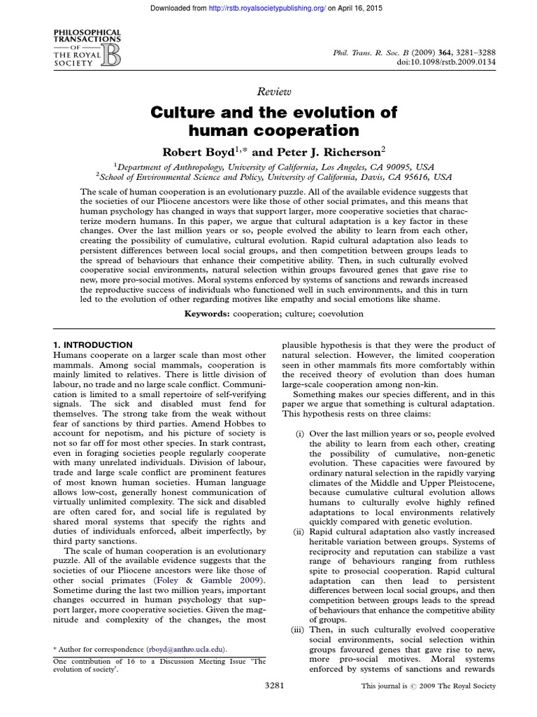 Culture and The Evolution of | PDF