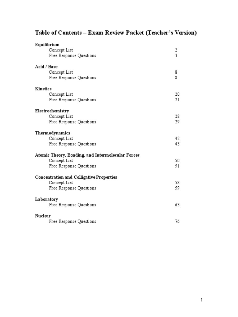 ap chem review packet - teacher version | Chemical Equilibrium | Ph