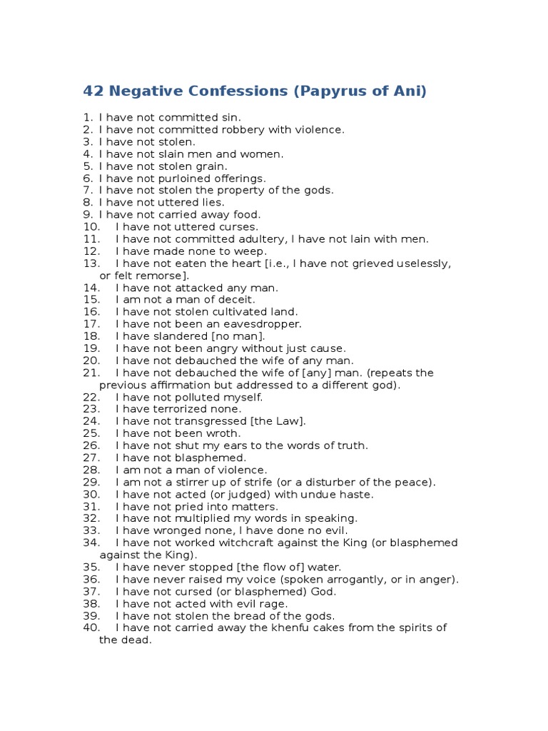 42 Negative Confessions Explained | PDF | Confession (Religion ...