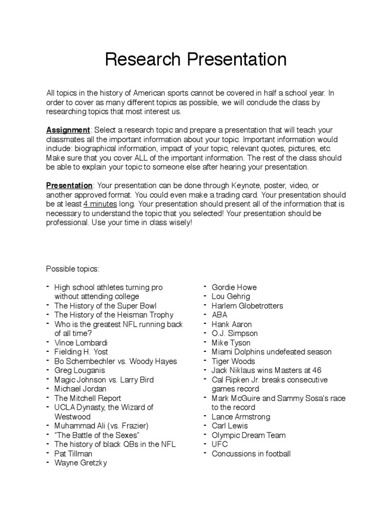 Research Presentation | PDF | Sports & Recreation | Science & Mathematics