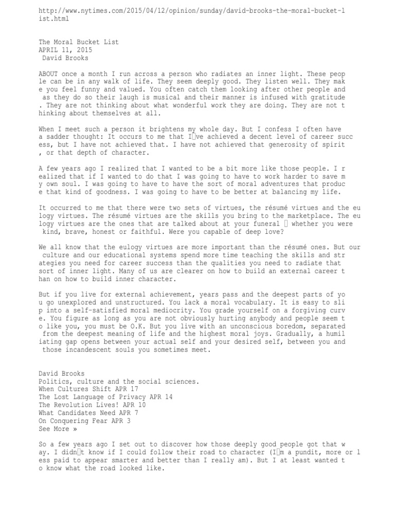 The Moral Bucket List PDF Eliot Virtue