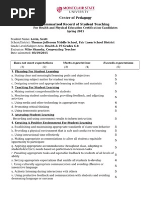 cooperating teacher 1 summarized report