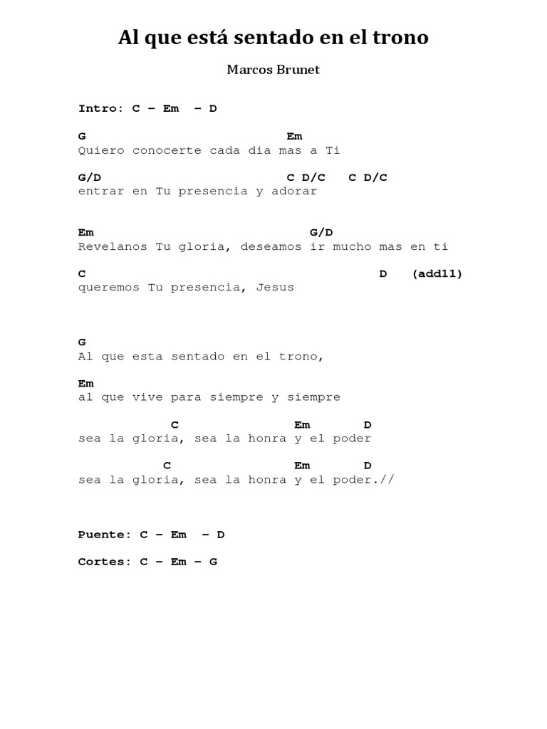 Al Que Estc3a1 Sentado en El Trono G Letra Con Acordes PDF
