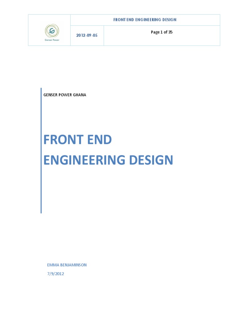 Front End Engineering Design Overview | PDF | Gasification | Heat Exchanger