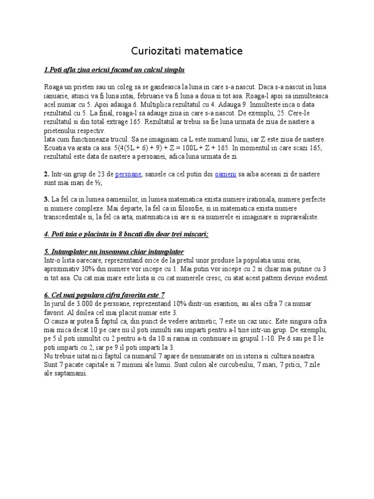 Curiozitati Matematice