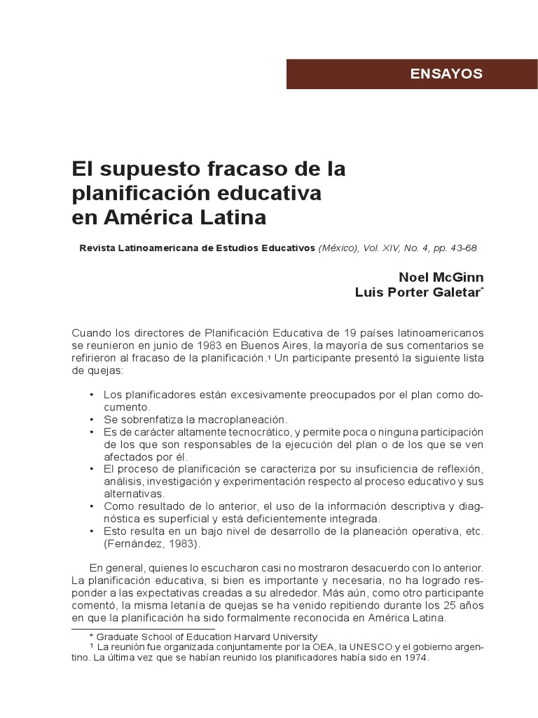 El Supuesto Fracaso De La Planificación Educativa En América Latina Pdf