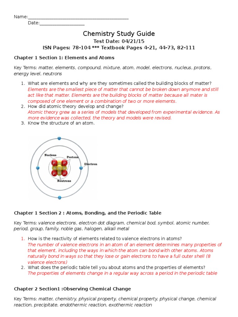 Chapter 2 Study Guide Chemistry Matter And Change Study Poster