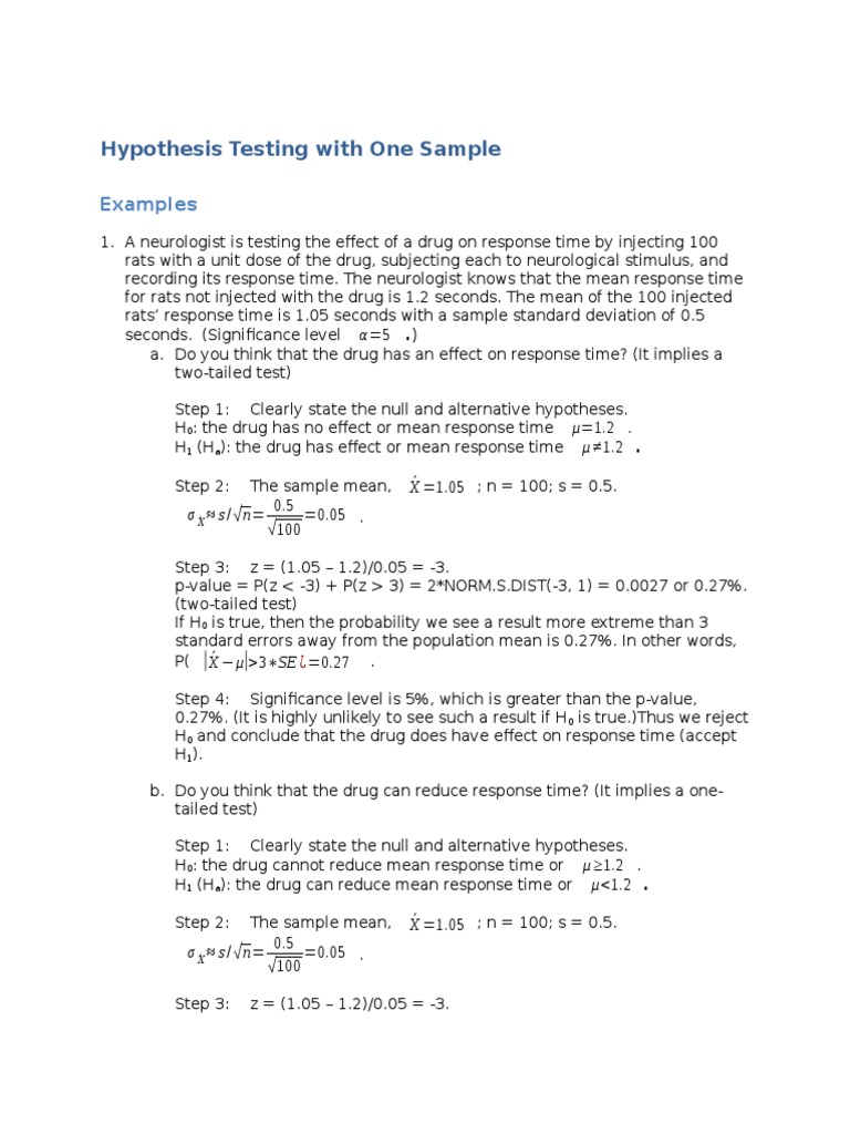 Hypothesis Testing Examples and Exercises PDF Statistical Hypothesis Testing P Value